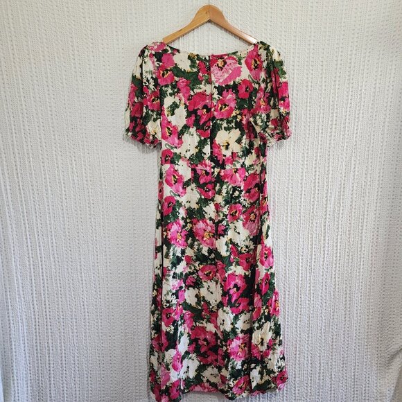 H&M Women's Floral Patterned Midi Flowy Dress in Pink and Cream Size Medium - Picture 3 of 16